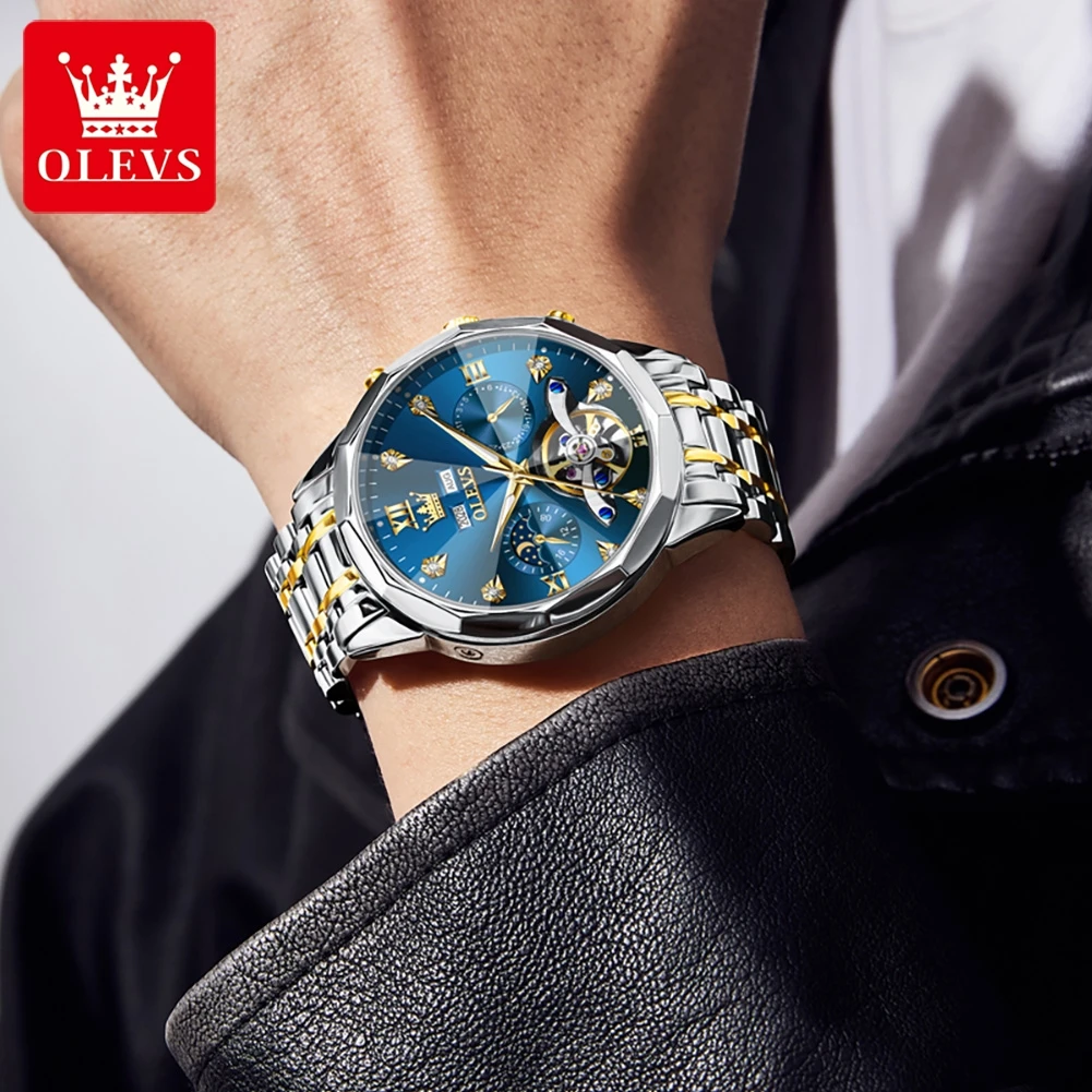 OLEVS 6621 Men Watch Top Brand Moon Phase Watch for Men Dual Calendar Display Original Watches NEW 2