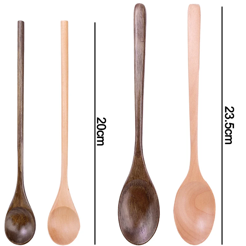 1/10pcs Long Hand Wooden Spoon Wood Soup Scoop Kitchen Cooking Stirring Spoons Dessert Honey Coffee Stir Teaspoons Tableware Set