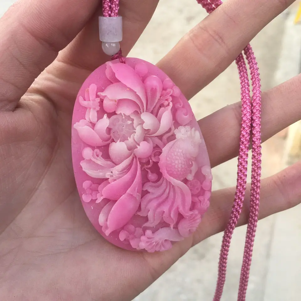 Peach Blossom Jade Natural Opal Sweater Chain Women Fashion Pendant Jewelry