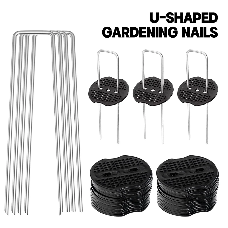 U-type Garden Staples Heavy-duty Fence Tubing Stakes Sod Pins Galvanized Landscape Spike for Holding Lawns Barrier Ground Nail