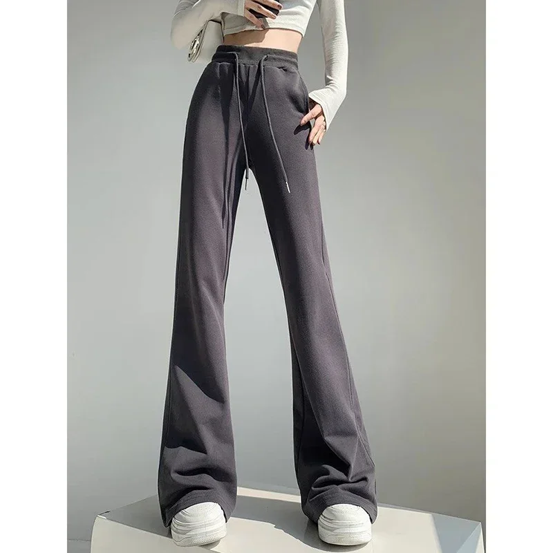 Einfarbig Mädchen Hohe Taille Dünne Jogginghose Frauen Slim Fit Gerade Bein Hosen Dame Koreanische Klassische Ausgestelltes Hosen – Detail 11