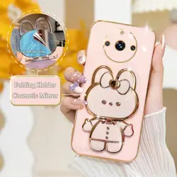 Luxury Plating Mirror Holder Silicone Stand Case - Realme 8 pro (JMTZ Pink)