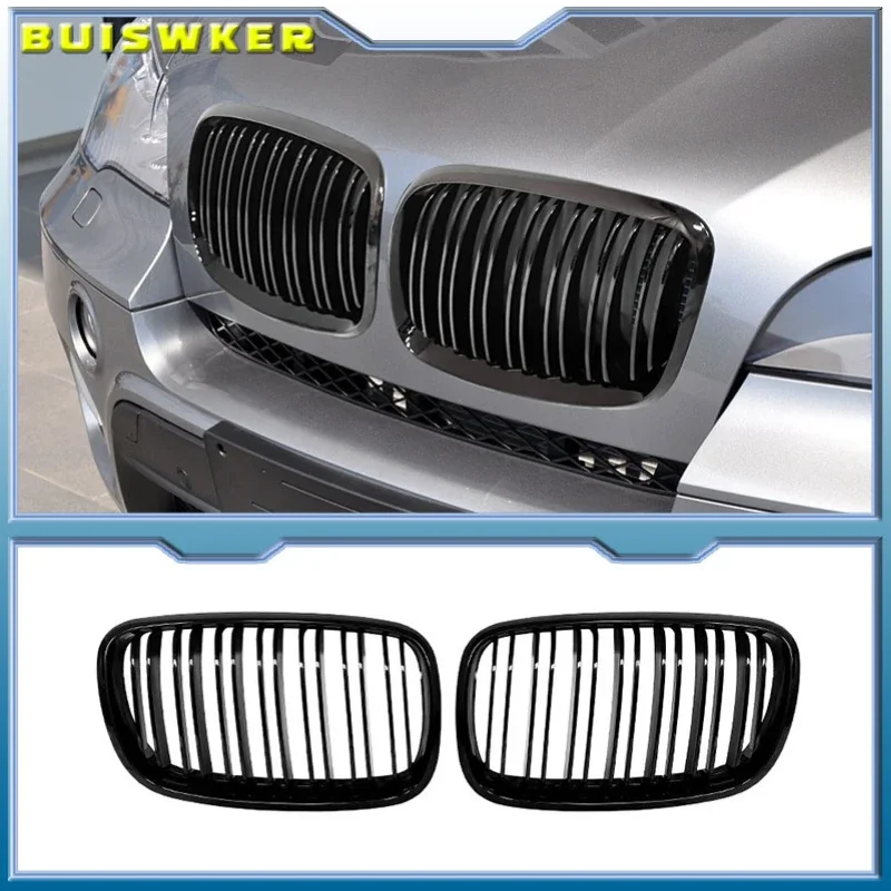 1 쌍 전면 그릴For BMW X5/X6 E70 E71 2008-2014 광택 매트 블랙 신장 그릴 탄소 섬유 교체 앞 범퍼 그릴