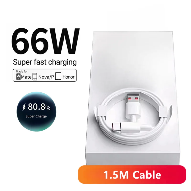 6A 66W Super Fast EU Wall Charger For Huawei Mate 40 50 60 P50 Nova 8 9 10 Honor 90 100 X7 X8 X9 Magic Type C Charging USB Cable