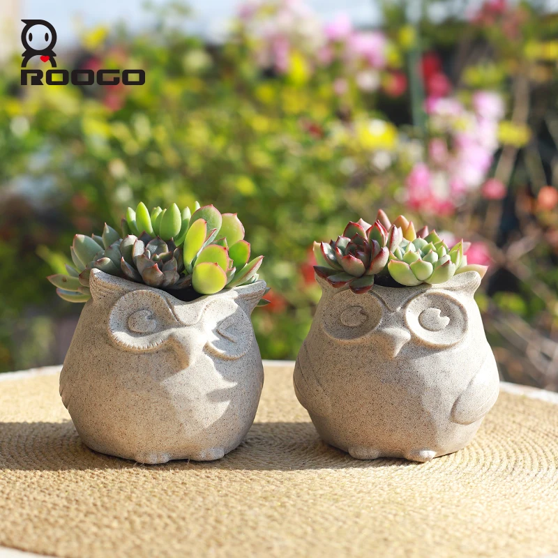 

Roogo Figurine Owl Resin Succulent Small Flowerpot Handmade DIY Green Plant Potted Desktop Pen Holder Decoration Gift