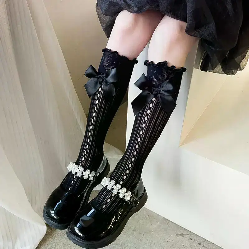 Baby Spring Summer Thin Lolita Sock Bowknot Stockings Girl Long Socks School Uniform Princess Calf Socks Kids Knee High Stocking 1