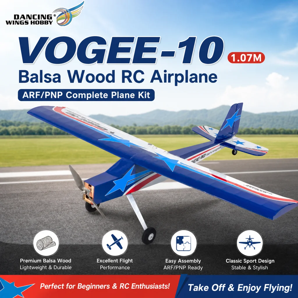 DW Hobby Vogee-10 1070mm Balsa ARF Trainer Kit - Vorgefertigtes RC-Flugzeug PNP Holzmodell