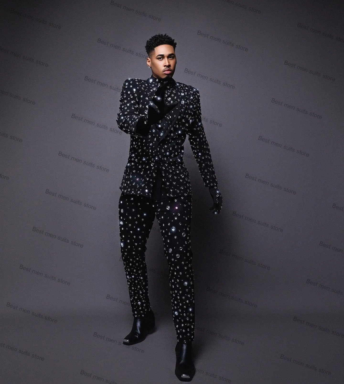 Luxury Crystal Men Pant Suit Set Business Wedding Tuxedos Male