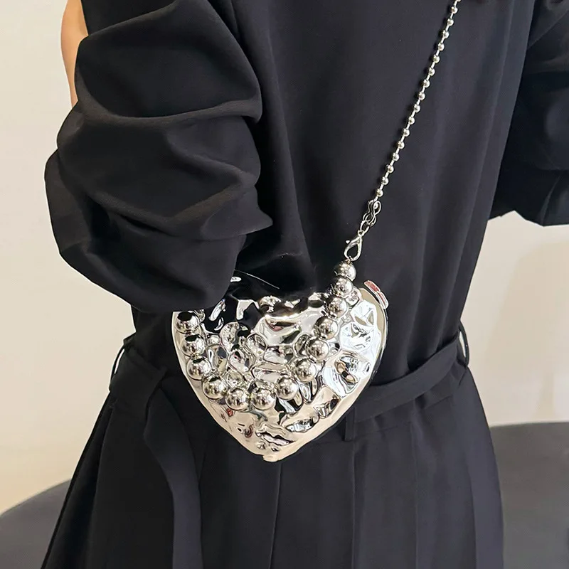 Mini Heart Shaped Acrylic Clutch Handbag Bead Top Handle Designer Women Plating Shiny Lipsticks Box Party Shoulder Bag
