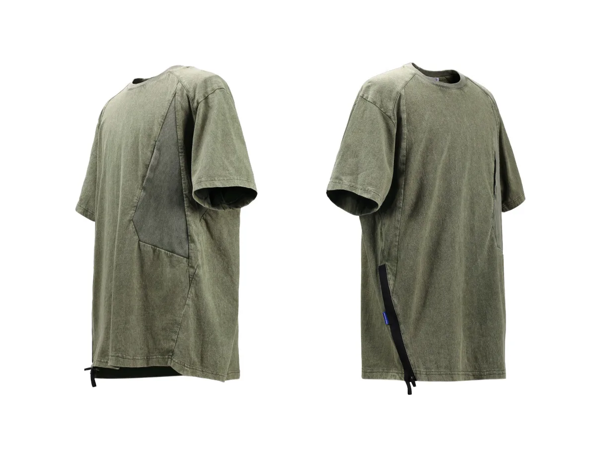 Reindee Lusion 22ss 3d batik wash short sleeve t-shirt diamond shaped structure pure cotton  adjustment zipper techwear gorpcore