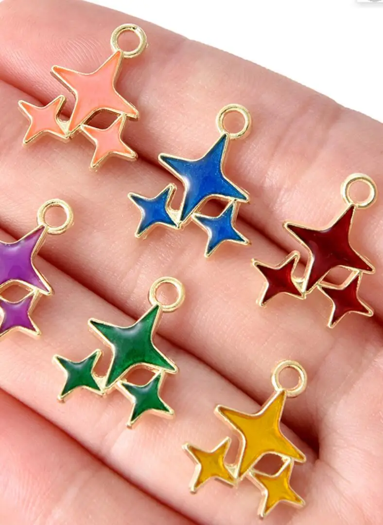 100PCS 17*14mm 6 Color Alloy Metal Drop Oil mother child Stars Charms KC Gold Pendant For DIY earrings Necklace Jewelry F0239