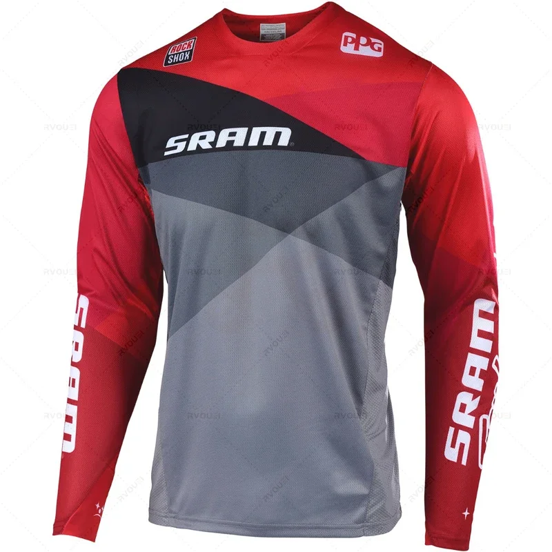 thumbnail image 1 of Nueva camiseta de ciclismo de manga larga Sram para moto todoterreno, para descenso, resistencia, carreras de montaña, poliéster, transpirable, de secado rápido, 1 of 5