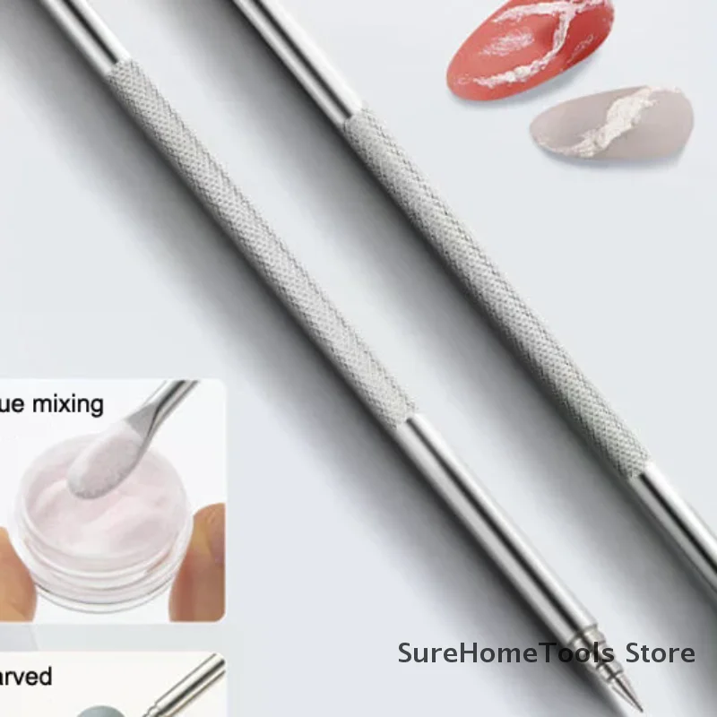 12.5cm Double-Ended Nail Carving Pen - Multi-Function 3D Flower Sculpture Brush, Mix Gel Polish Builder Pen for DIY Manicure