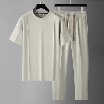 2026 Minglu Cotton Summer Men's Sets Luxury Short Sleeve Round Collar Modal Male T-shirts Fashion Sport Casual Man Tracksuits 1