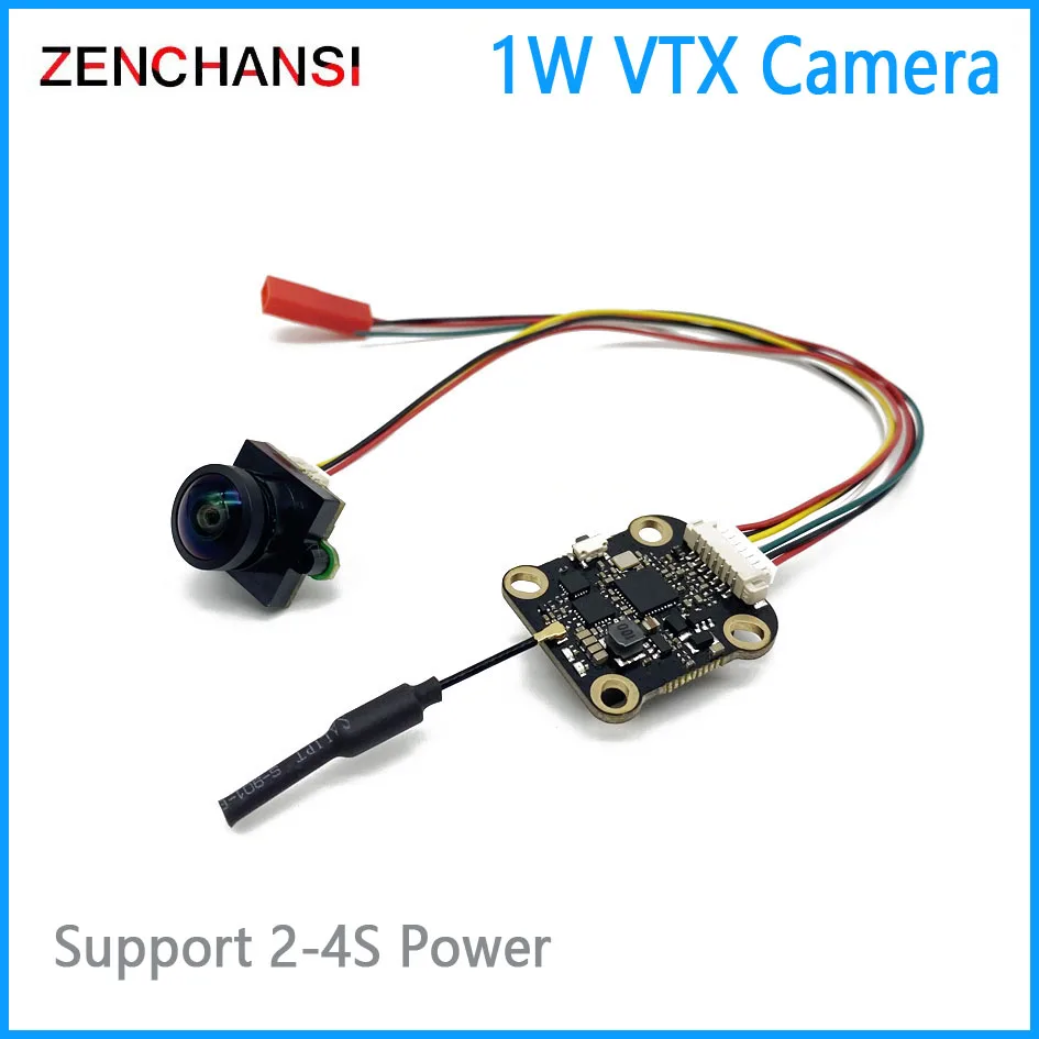 Caméra FPV VTX 180° pour simulateur de formation au pilotage RC, montrant un angle large et une faible luminosité.