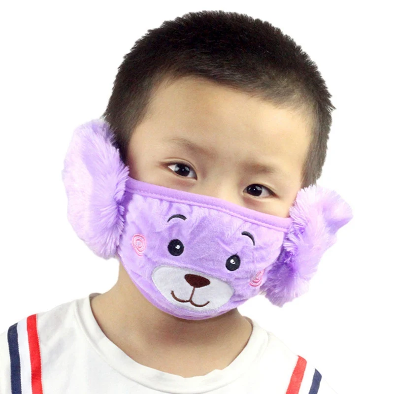 Cute Cartoon Winter Warm Mask with Earmuffs Unisex Cold-proof Windproof Winter Warm Masks Children Accessories Earlap Mouth