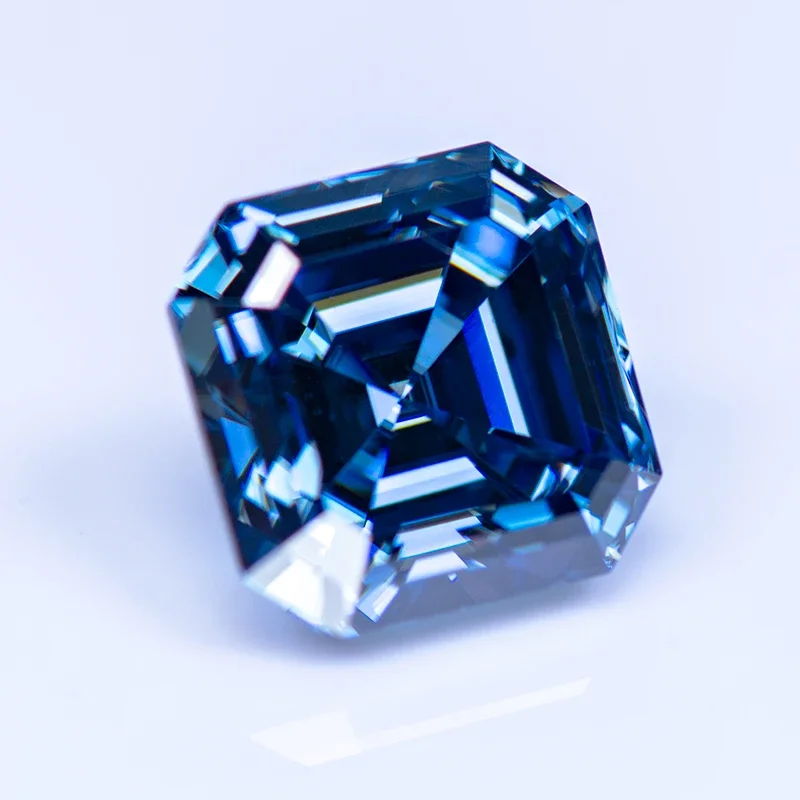 Moissanite Stone Primary Color Royal Blue Color Asscher Cut  Lab Grow Diamond Wholesale Gemstones with GRA Certifies