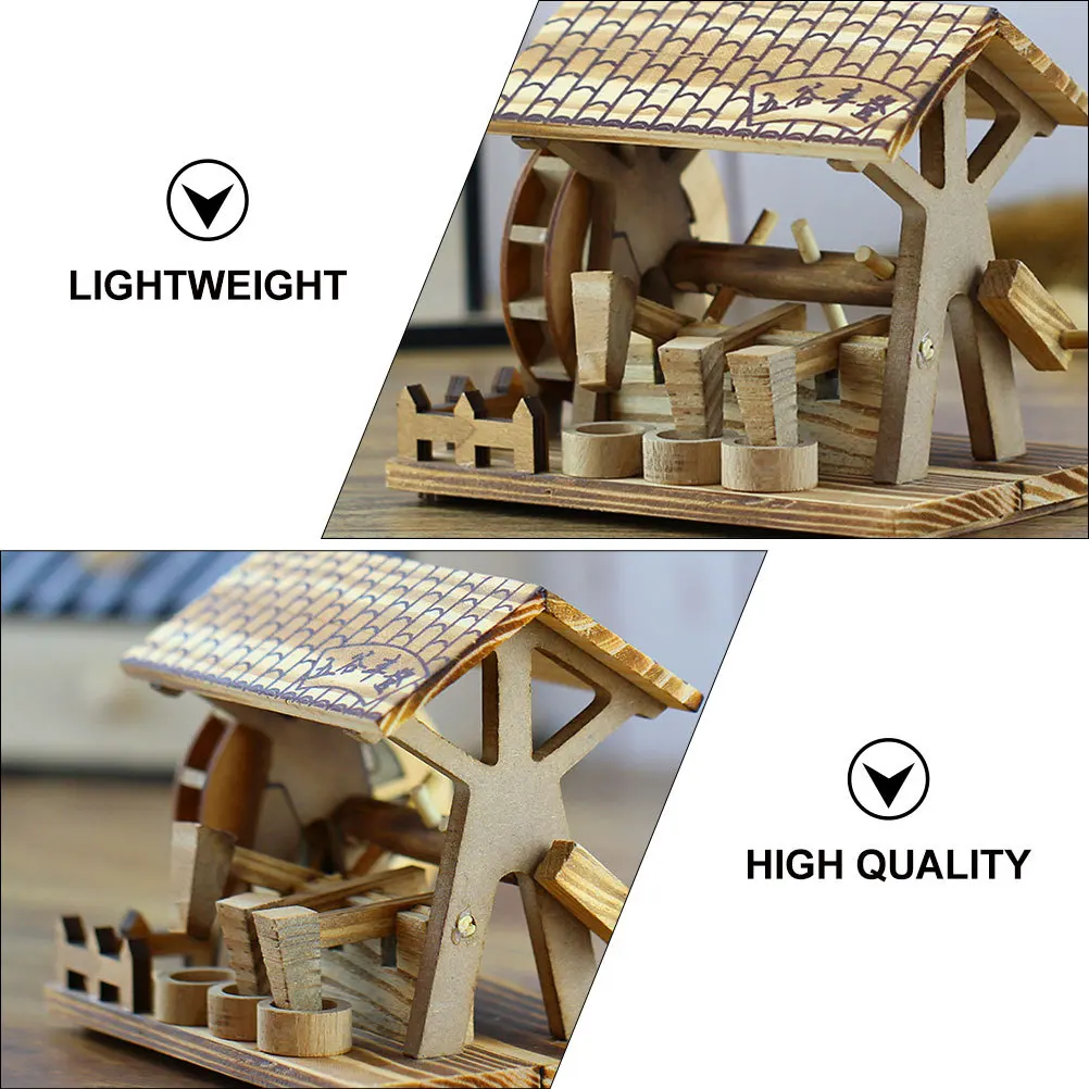 Hand Crank Water Wheel Ornament Wooden Mini Desktop Craft For Home Office Bar Decor Rustic Country Style Watermill 3