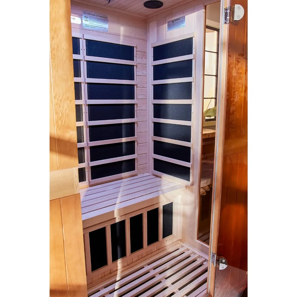 2 Person Low EMF 6 Heating Panel Infrared Therapy Wood Dry Heat Sauna with MP3 Aux Connection for Home Spa Days 3