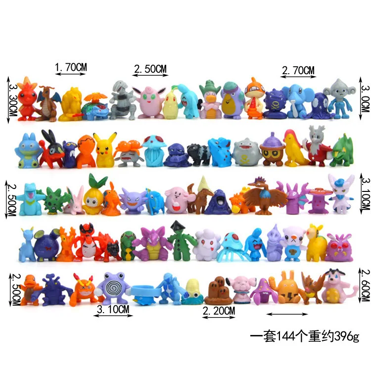 

144 Pcs/Set Pokemon Gift Action Figure Anime Pikachu Gennuine Children Toys Collectible Figma Doll For Children Holiday Gift