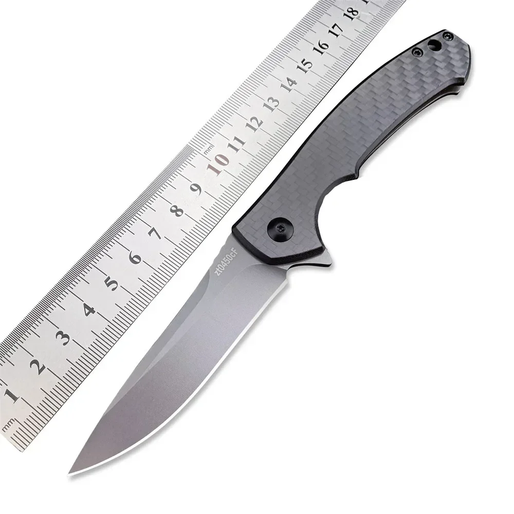 ZT 0450CF Folding Knife with 3.15” DLC-Coated 440C Blade Carbon Fiber Handle Scales KVT Ball-Bearing Tactical Hunting EDC Knives 6
