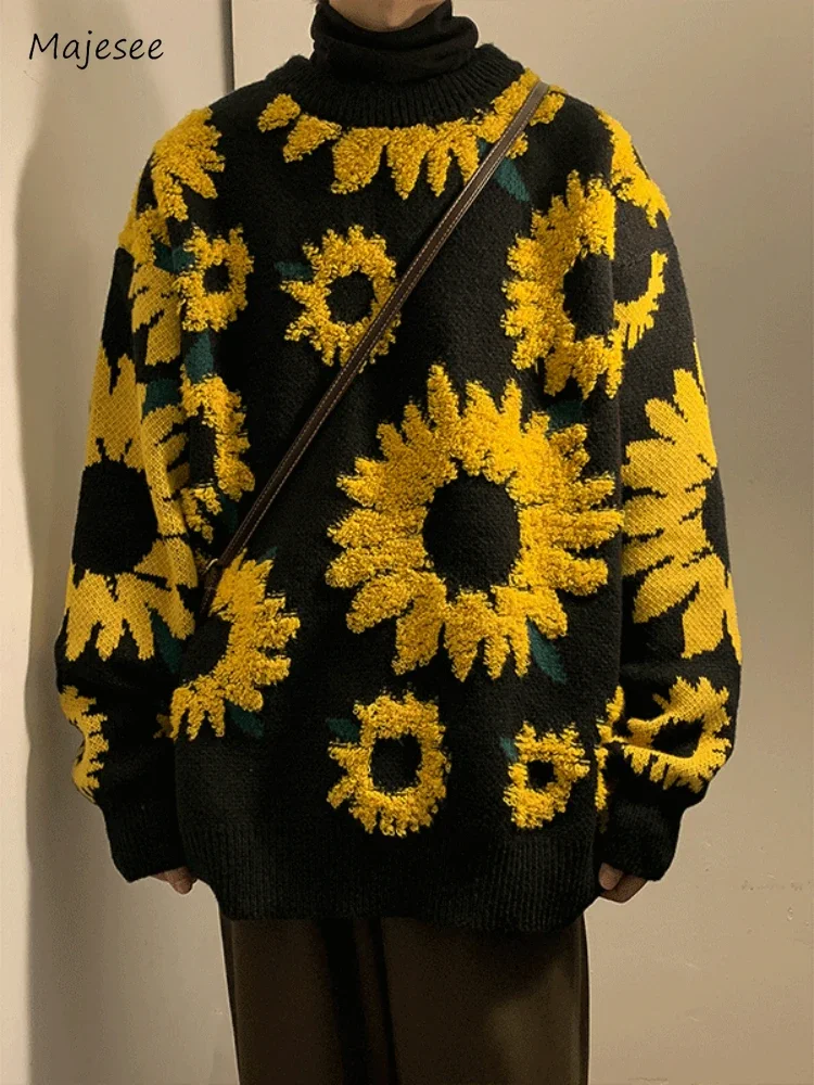 Men Flocking Floral Sweater turtleneck sweater basic sweater jacquard sweater
