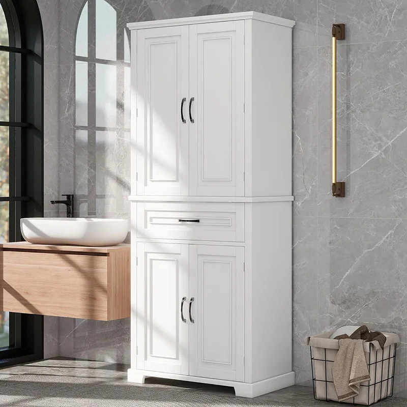 

Tall Kitchen Organizer Storage Cabinet With Doors And Drawer, Pantry Cupboard With Rack Organizers Display Shelf For Bathroom