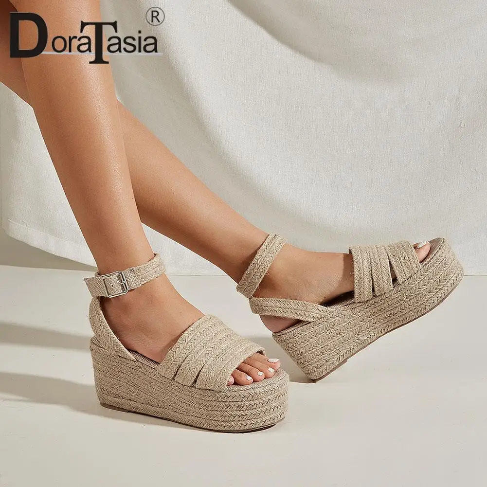 

DORATASIA Brand New Ladies Ankle Strap Summer Sadnals Fashion Solid Wedges High Heels Sandals Women Casual Platform Woman Shoes