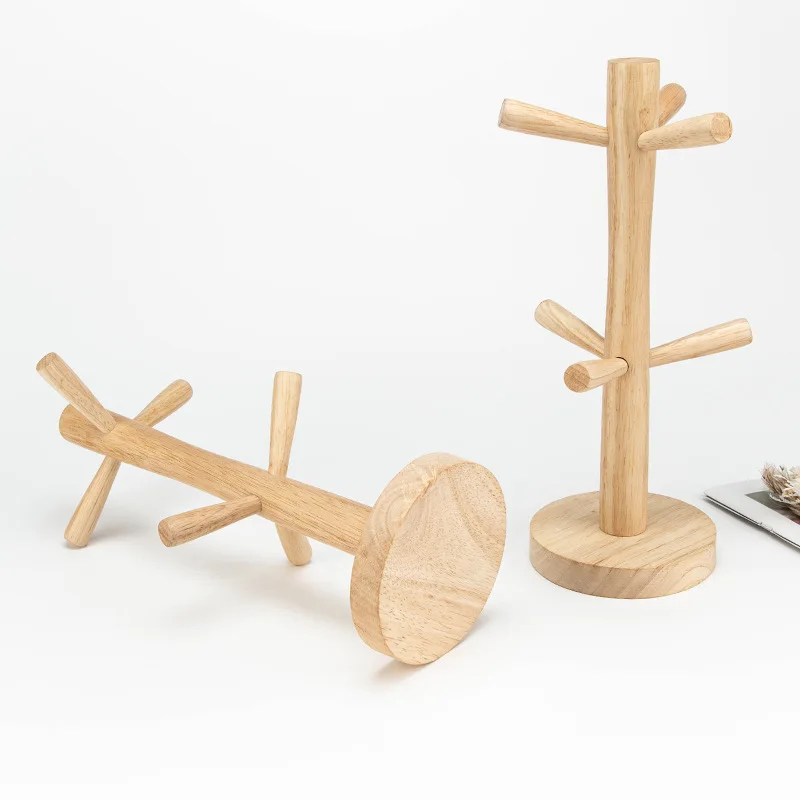 Description Picture 6 of item1pc Tree Shape Wood Coffee Tea Cup Storage Holder Stand Mug Hanging Display Rack Drinkware Shelf 6 Hooks Home Kitchen Storage