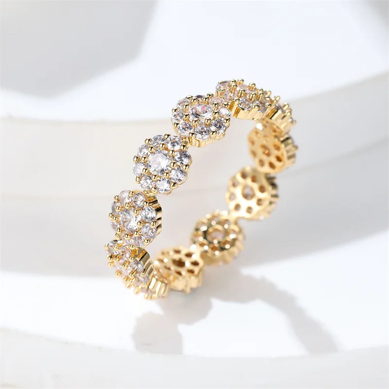 Female Ring Luxury Charm White Zircon Yellow Gold Color Crystal Stone Engagement Jewelry For Women
