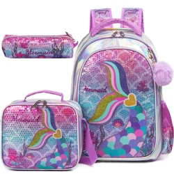 BIKAB Backpack for Girls rainbow and star School Bag with Lunch Box Set for Kindergarten Glitter Sequin Bookbag for Girls