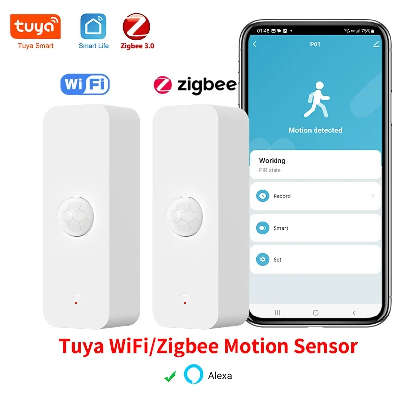 Tuya WiFi Zigbee PIR Motion Sensor Smart Home Human Body Infrared Detector Works With Alexa Google Home