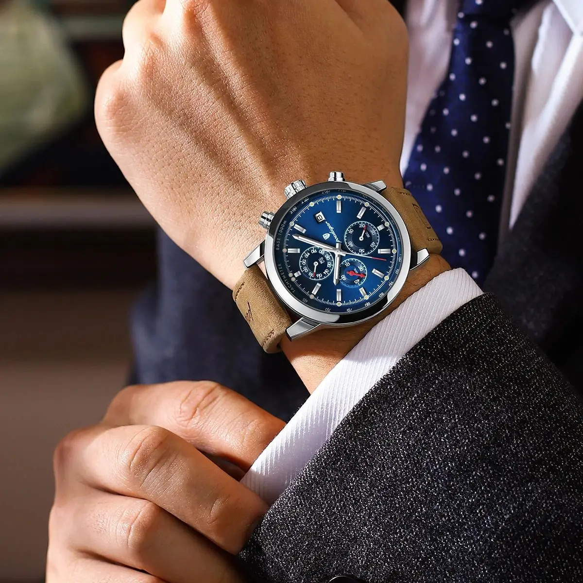 Luxury Waterproof Luminous Chronograph Leather Sports Watch