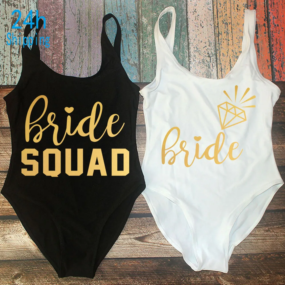 Bañador de despedida de soltera para mujeres, traje de baño de una pieza con inscripción bride y bride squad, bikini de alto para novia y amigas, fiestas de _ -