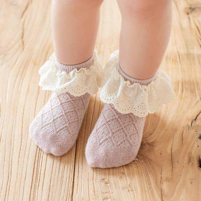 1 Pair Spring Summer Baby Ruffle Socks Soft Cotton Solid Color Socks for Baby Girls Newborn Infant Toddler Princess Socks 0-6Y