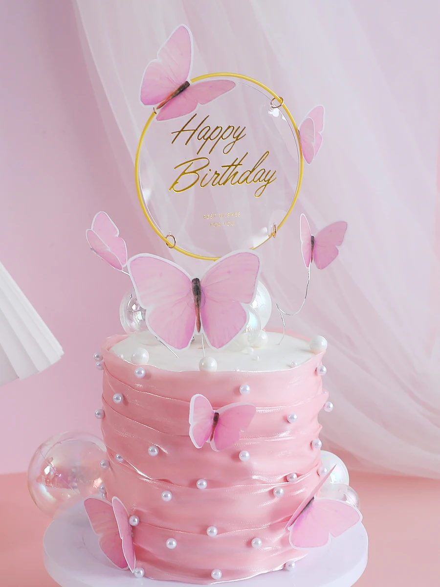 Netflix Pink Butterfly Birthday Party Cake Decorations Princess Baby Battesimo Compleanno Matrimonio Cupcake Topper Forniture Per Feste