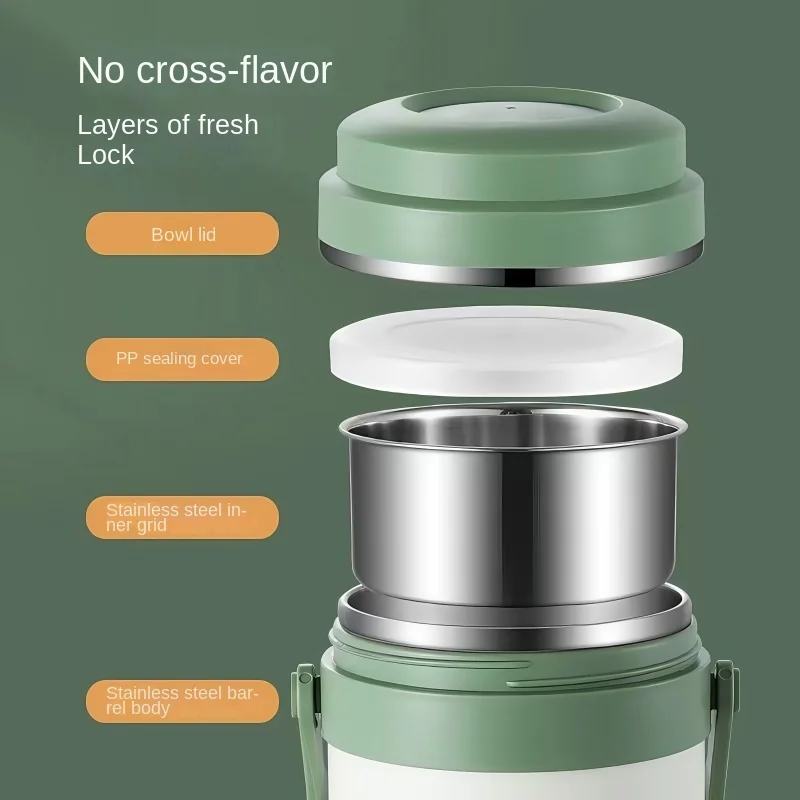 Stainless Steel Adult Vacuum Insulated Soup Bucket Thermos Bottle Portable Multi-layer Stackable Bento Box Hot Food Container 6