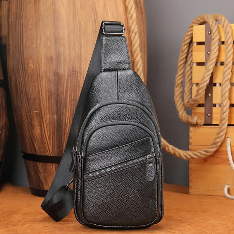 

Business Cowhide Men's Chest Bag Genuine Leather Male Shoulder Outdoor Crossbody Sports Messenger Casual Sling