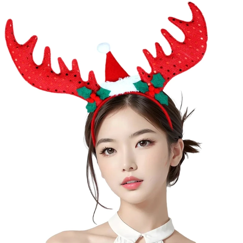 

Праздничная детская повязка на голову с красными рогами северного оленя, милый и уникальный головной убор с рогами оленя