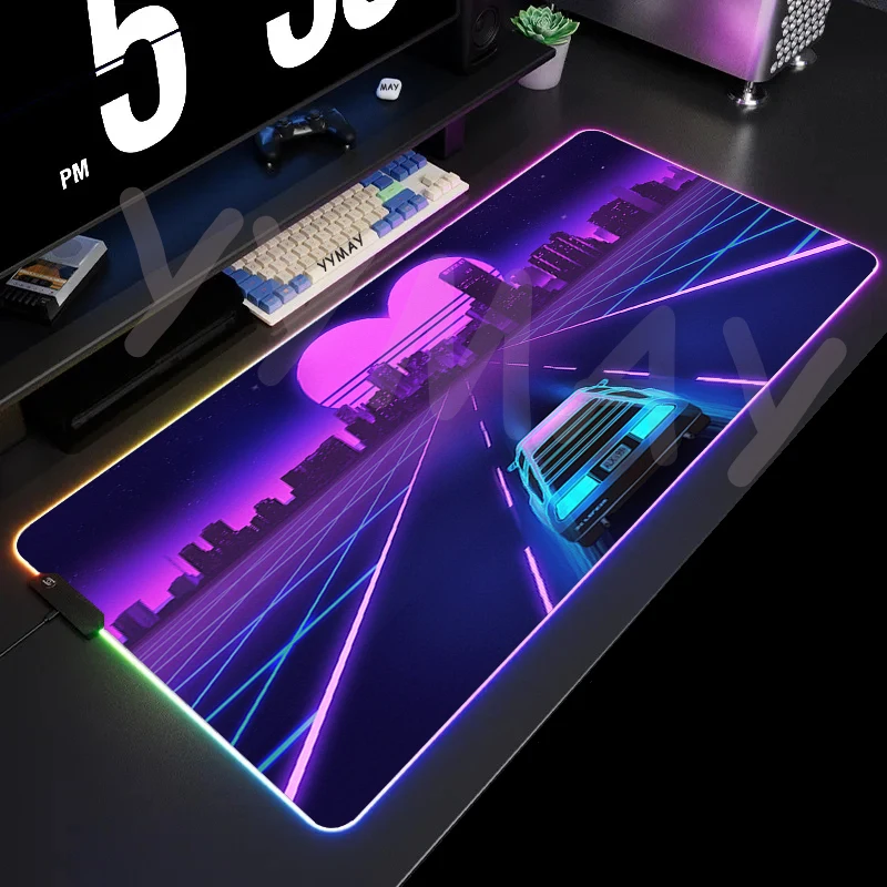 thumbnail image 1 of Alfombrilla de ratón RGB Neon City, alfombrillas de ratón grandes para juegos, alfombrillas de ratón luminosas, alfombrilla de ratón LED grande, alfombrilla de escritorio, alfombrillas de teclado retr, 1 of 5