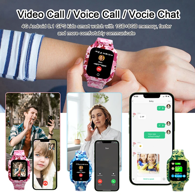 Wonlex 스마트 워치 카메라 장착 어린이 스마트 워치, 4G SOS, GPS 위치 추적기, 영상 통화, 방수, KT22S