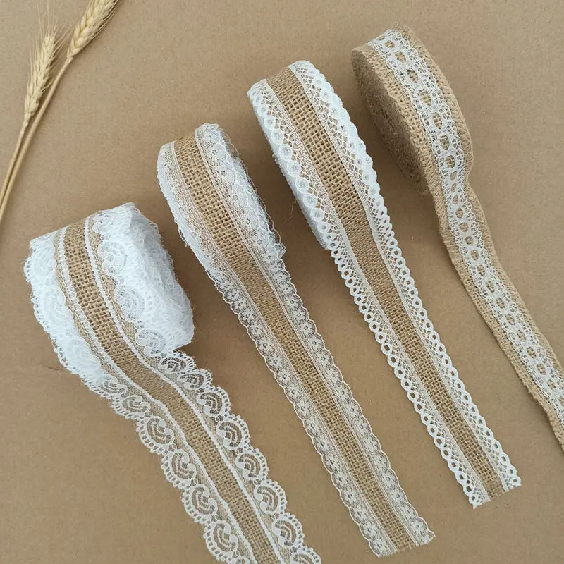 2M 5M Natural Jute Burlap Ribbon Rustic Vintage Wedding Decor Hessian Lace Jute Roll Merry Christmas Party Supplies DIY
