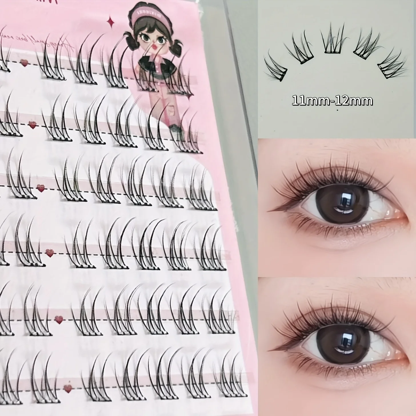 Mixiaohe 60 Cluster Segmentierte Wimpern 10-13mm C-Curl Selbstklebend Klebefrei Einfache Entfernung Kamerafreundlich