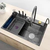Large Single Slot Embossed Stainless Steel Waterfall Kitchen Sink  Household Wash basin Dishwashing  Sink For Kitchen 1
