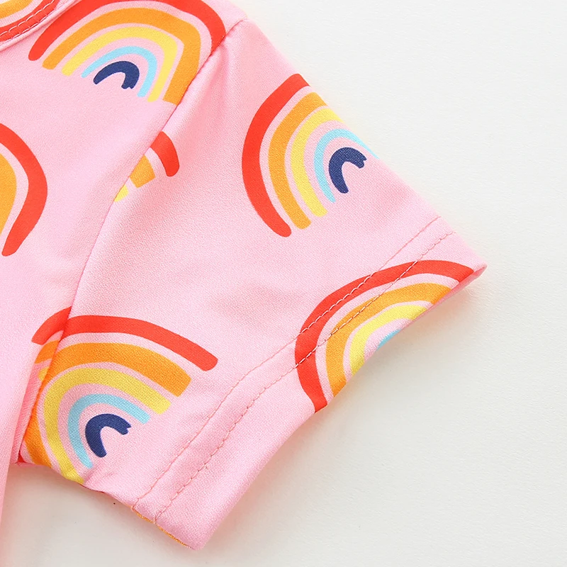 2025 Summer New Kids Clothes Baby Girls Children's Clothing Sleeves Cartoon Rainbows Dresses 2-7 Years