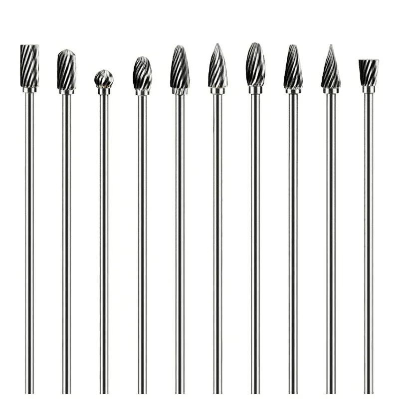 10pc 100mm Long Double/Single Cut Tungsten Solid Carbide Rotary Burrs Set 3*6mm Twist Drill Bit for Rotary Tools rotary burr