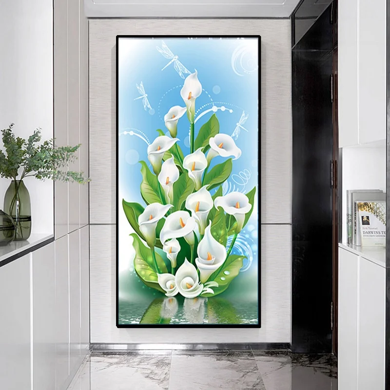 

DIY full Diamond Embroidery,Round Diamond Calla Vase Fresh Flowers Living room decoration rhinestone beads Diamond painting