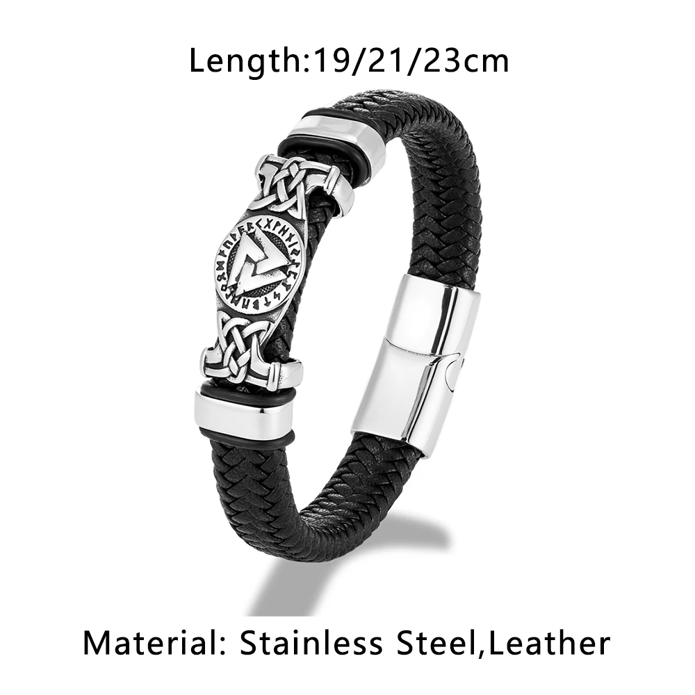 Bracelet Viking 2 Pièces En Cuir - Motif Tête De Loup Et Boussole Runique - Taille Réglable Pour Homme Et Femme - 11