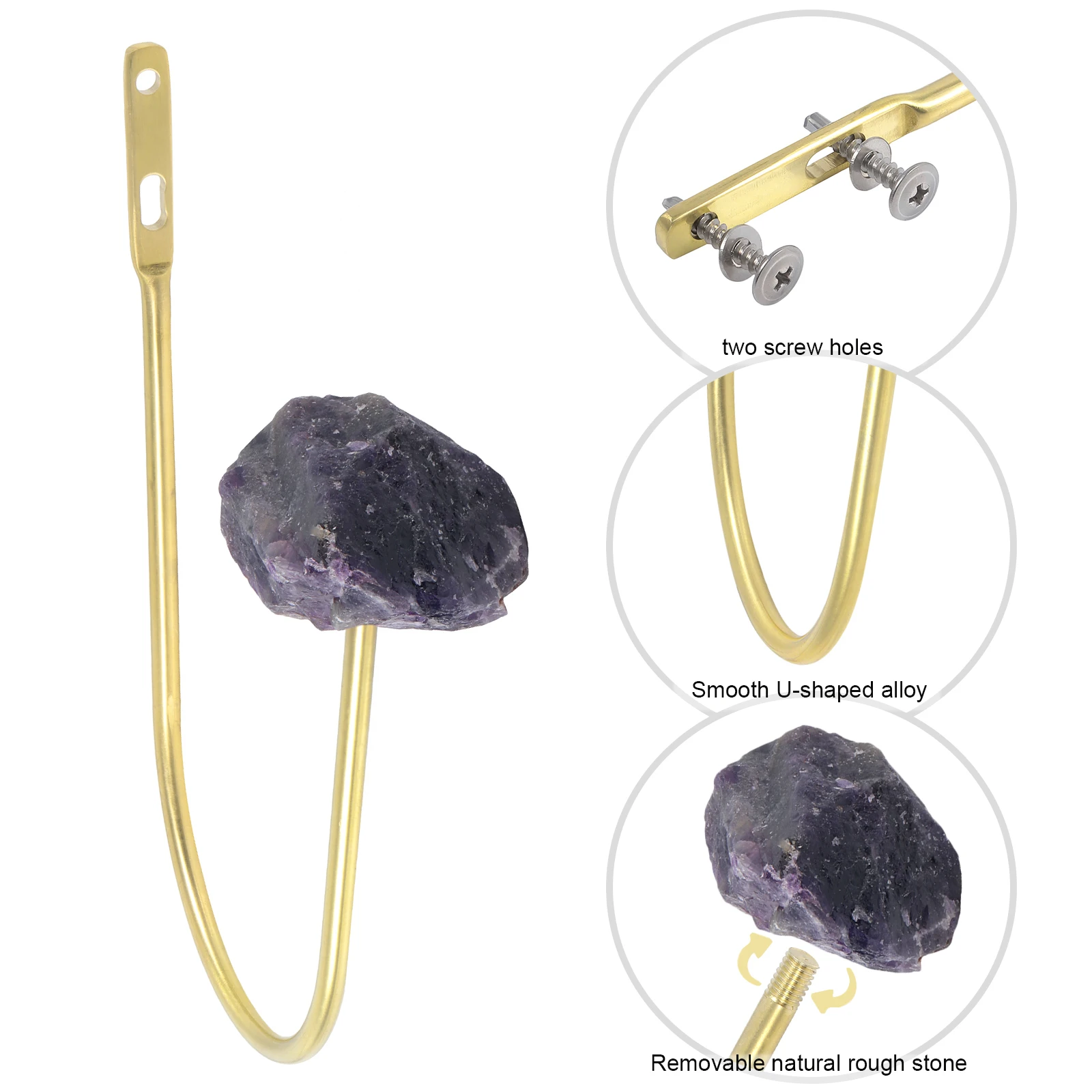 TUMBEELLUWA 1 Pair Natural Rough Crystal Stone U Shape Curtain Hook Window Hanging Curtain Holder Wall Mounted Hanger