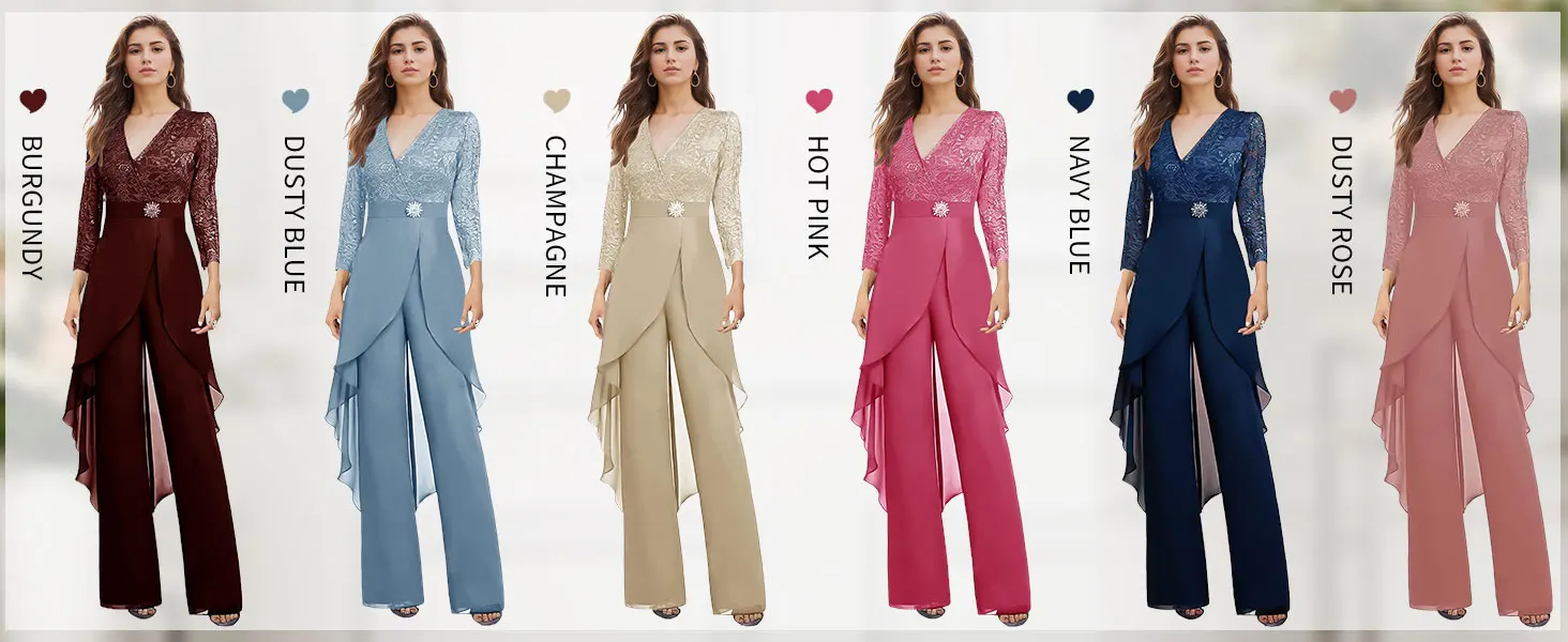 Long Sleeve Mother of The Groom Pant Suit Chiffon Wedding Evening Party Pantsuit